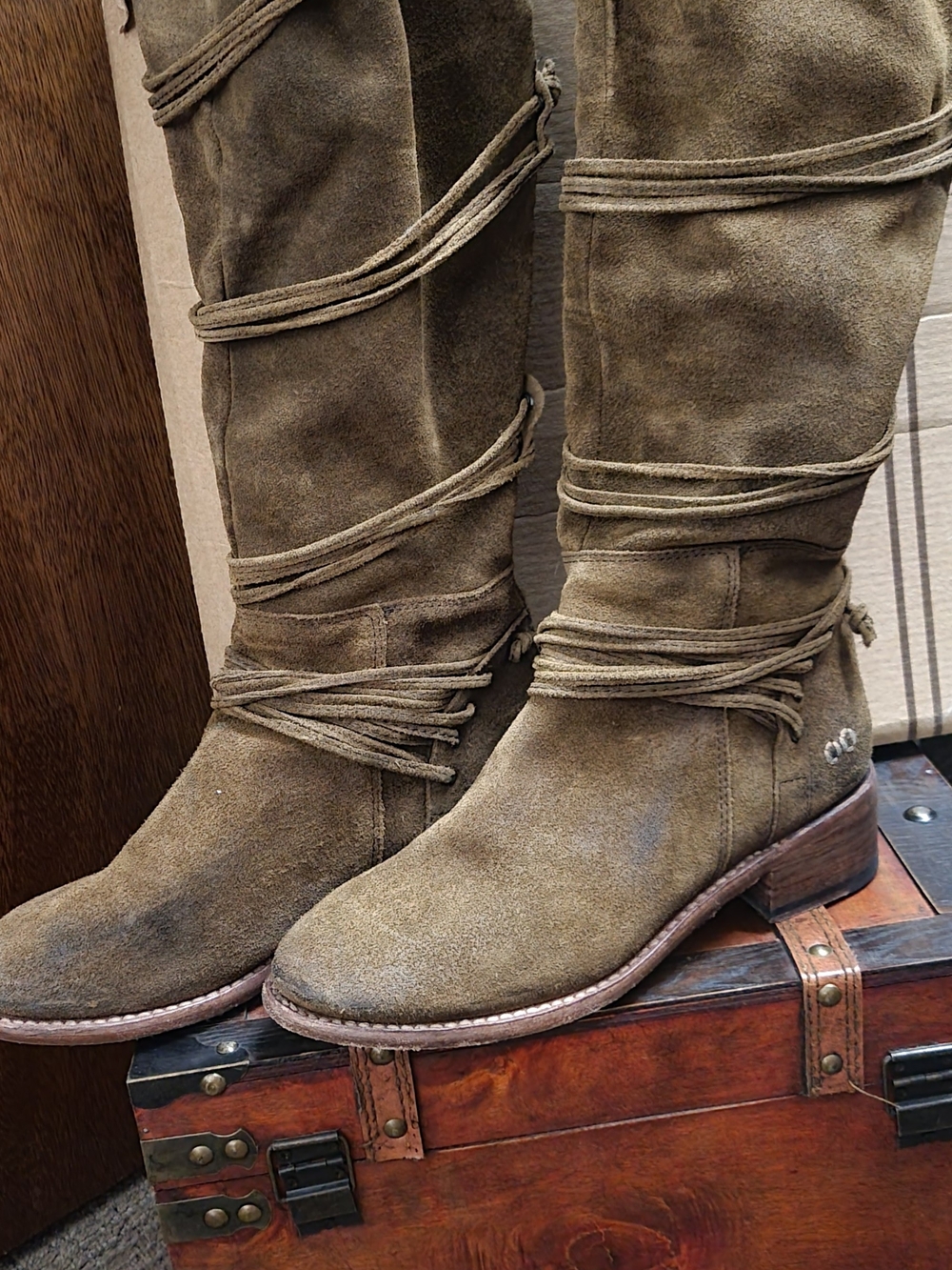 Bed Stu Olive Suede Wrap Knee-High Boots